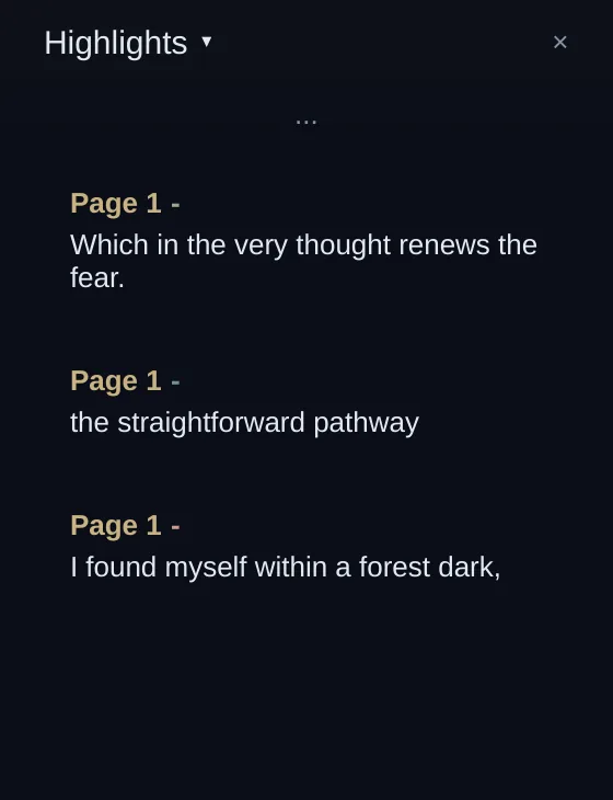 The Highlights sidebar listing each marked line